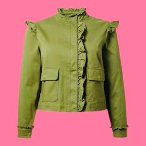 Torrid Olive Utility Jacket with Ruffle Detail